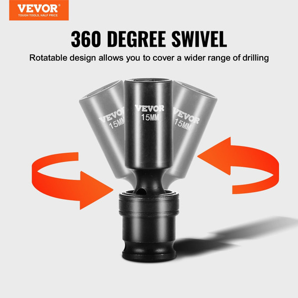 360 Degree Swivel Impact Socket Set, 3/8" Socket Set 14PCS Deep Universal Metric 10-19mm, 6 Point C E415-CJTTZJ1CRMO10JEDIV0