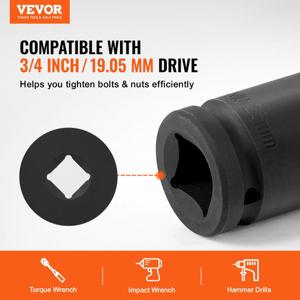 Axle Nut Impact Socket Set, 3/4" Drive 6-Point 8-Piece Metric Spindle Nut Socket Set, CR-MO Heat Tr E415-ZLMTTCZLM346RSOKVV0