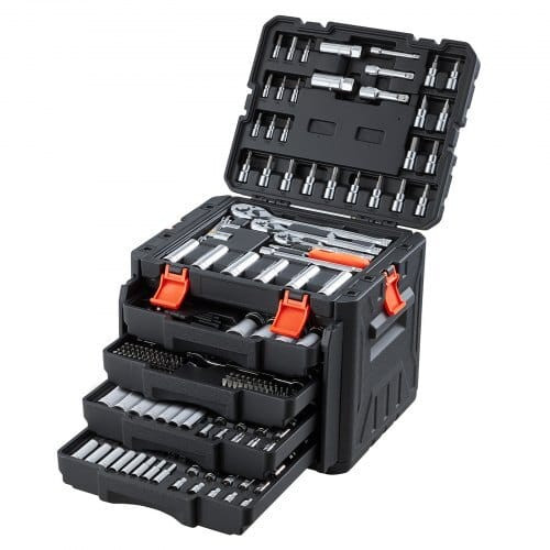 Mechanics Tool Set, 297-Piece Mechanic Tool Kit, 1/4 in, 3/8 in, and 1/2 in Drive, SAE and Metric S E415-SDJXGJTZ297PK96O8001V0