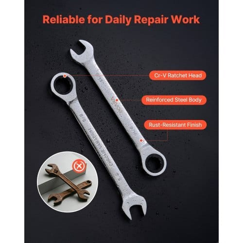 Combination Wrench Set, 16-Piece SAE Sizes, 72 Teeth, Cr-V Steel Ratcheting Wrench Set, with Roll U E415-ZXBSTZGDS16PP6JRR001V0