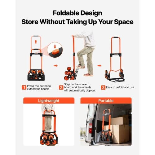 Stair Climbing Cart, 120 lbs Stair-Climbing Capacity, Portable Folding Trolley Cart with Telescopin E415-QXTCSPLCHJG23BKCT001V0