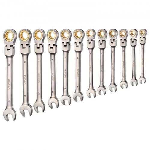 Flex-Head Ratcheting Wrench Set, 12-Piece Metric 8 mm to 19 mm, 72 Teeth, Cr-V Steel Ratchet Flexib E415-ZXBSTZYTS12PTSZ0P001V0