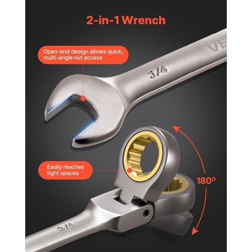 Flex-Head Ratcheting Wrench Set, 12-Piece SAE Sizes, 72 Teeth, Cr-V Steel Ratchet Flexible Combinat E415-ZXBSTZYTS12PXXW6U001V0