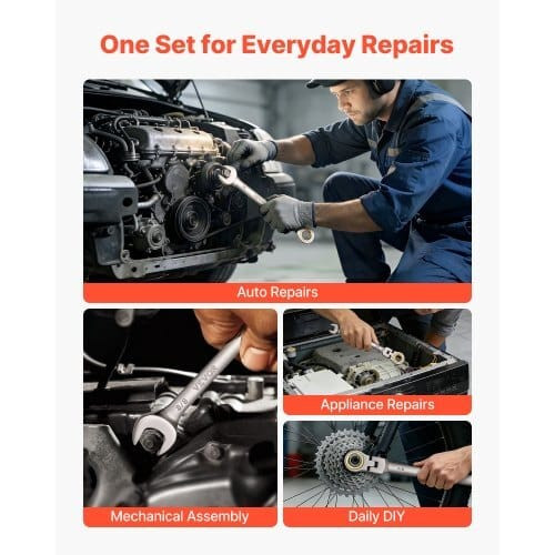 Flex-Head Ratcheting Wrench Set, 12-Piece SAE Sizes, 72 Teeth, Cr-V Steel Ratchet Flexible Combinat E415-ZXBSTZYTS12PXXW6U001V0
