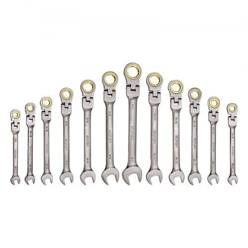 Flex-Head Ratcheting Wrench Set, 12-Piece SAE Sizes, 72 Teeth, Cr-V Steel Ratchet Flexible Combinat E415-ZXBSTZYTS12PXXW6U001V0