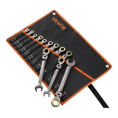 Flex-Head Ratcheting Wrench Set, 12-Piece SAE Sizes, 72 Teeth, Cr-V Steel Ratchet Flexible Combinat E415-ZXBSTZYTS12PXXW6U001V0