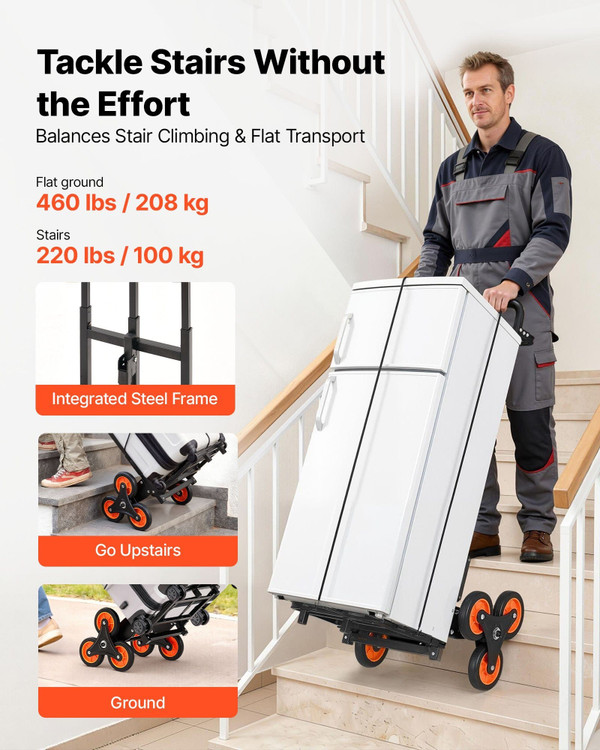 Stair Climbing Cart, 220 lbs Stair-Climbing Capacity, Heavy-Duty Folding Trolley Cart with Telescop E415-ZXTCSPLCLSKH7RCTY001V0