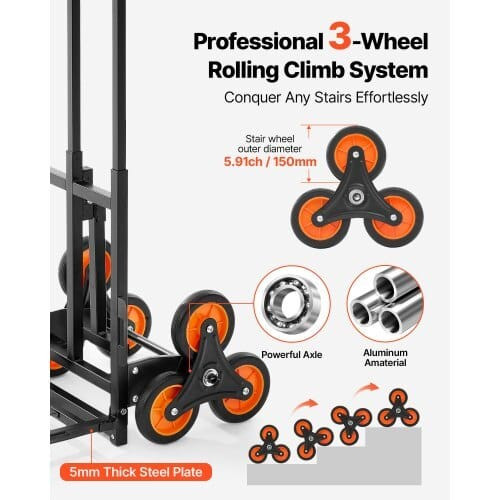 Stair Climbing Cart, 220 lbs Stair-Climbing Capacity, Heavy-Duty Folding Trolley Cart with Telescop E415-ZXTCSPLCLSKH7RCTY001V0
