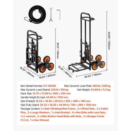 Stair Climbing Cart, 220 lbs Stair-Climbing Capacity, Heavy-Duty Folding Trolley Cart with Telescop E415-ZXTCSPLCLSKH7RCTY001V0