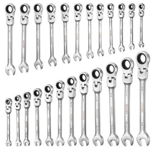 Flex-Head Ratcheting Wrench Set, 24-Piece SAE and Metric, 72 Teeth, Cr-V Steel Ratchet Flexible Com E415-ZXBSTZYTS24PXGDIW001V0