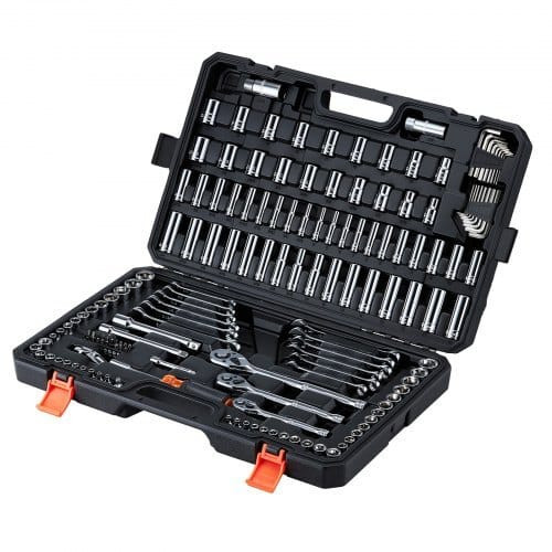 Mechanics Tool Set, 159-Piece Mechanic Tool Kit, 1/4 in, 3/8 in, and 1/2 in Drive, SAE and Metric S E415-SDJXGJTZ159PXUAFP001V0