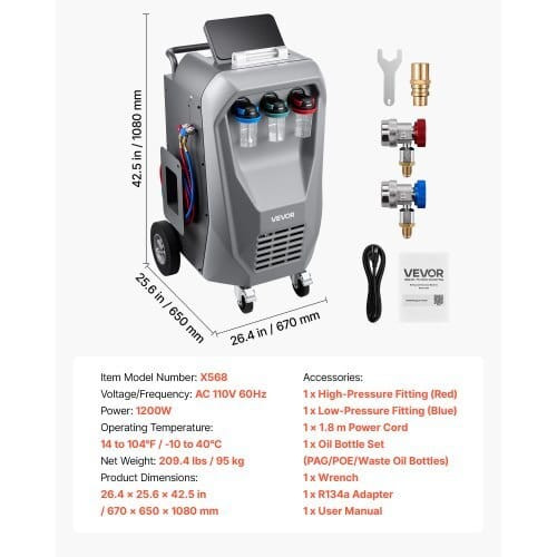 Fully Automatic Refrigerant Recovery Machine for R134a, ?‰?98.5% Accuracy, 10.1-Inch Touch Screen,  E415-LMHSJDGNYTSHJKVY5001V1