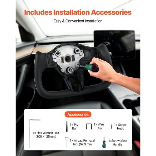 Steering Wheel for 2016-2023 Tesla Model 3, Carbon Fiber Steering Wheel D-Shaped Flat-Bottom with H E415-QCFXPZYTSL32I3O9A001V9