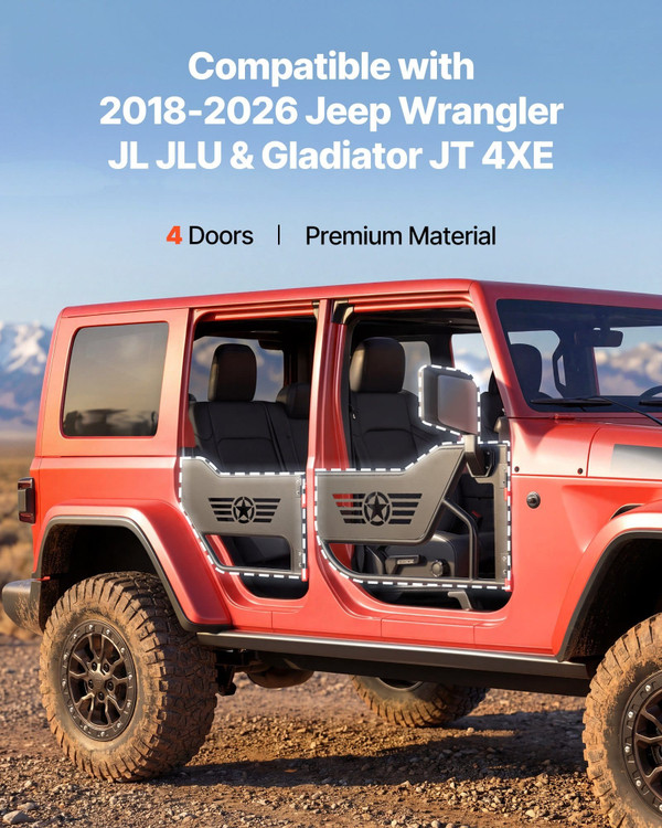 Jeep Tube Doors, 4-Door, Compatible with 2018-2026 Jeep Wrangler JL JLU & Gladiator JT 4XE, Steel O E415-JPC4MCXWXBZTJNFYM001V0