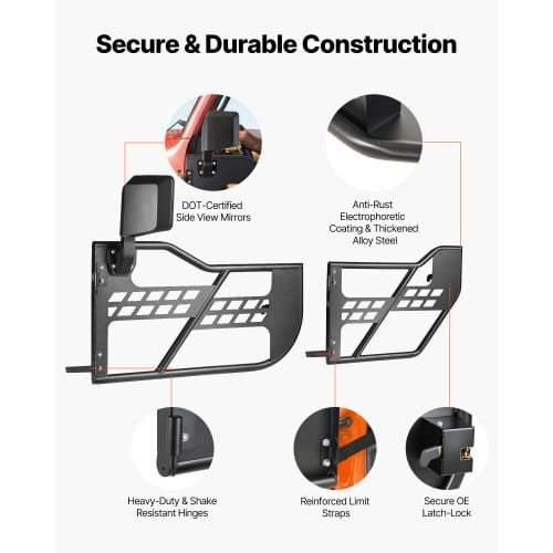 Jeep Tube Doors, 4-Door, Compatible with 2018-2026 Wrangler JL JLU & 2020-2026 Gladiator JT, Steel  E415-JPC4MCXSLFG2H19VI001V0