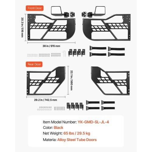 Jeep Tube Doors, 4-Door, Compatible with 2018-2026 Wrangler JL JLU & 2020-2026 Gladiator JT, Steel  E415-JPC4MCXSLFG2H19VI001V0