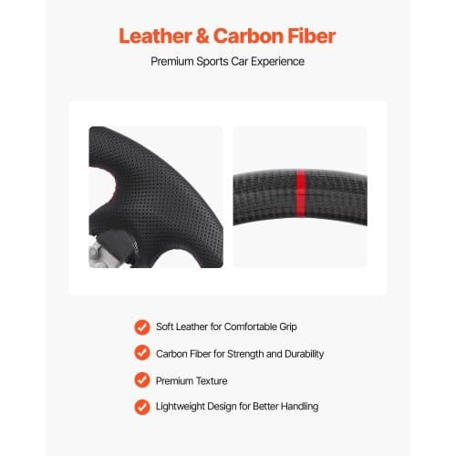 Steering Wheel for 2008-2020 Nissan 370Z, Carbon Fiber Steering Wheel D-Shaped Flat-Bottom, Leather E415-QCFXPZYRC370A9NI5001V0