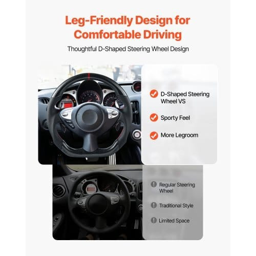 Steering Wheel for 2008-2020 Nissan 370Z, Carbon Fiber Steering Wheel D-Shaped Flat-Bottom, Leather E415-QCFXPZYRC370A9NI5001V0