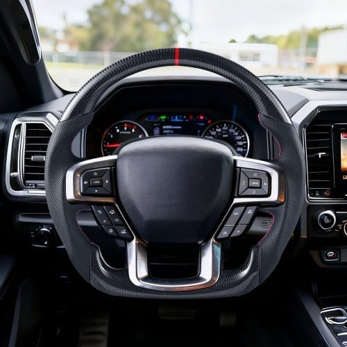 Steering Wheel for 2021-2024 Ford F150, Carbon Fiber Steering Wheel D-Shaped Flat-Bottom with Heati E415-QCFXPZYFTF15SYMC1001V9