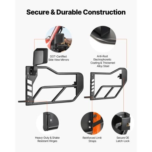 Jeep Tube Doors, 4-Door, Compatible with 2007-2018 Jeep Wrangler JK JKU Unlimited, Steel Off Road F E415-JPC4MCXSLFGJZ48NX001V0