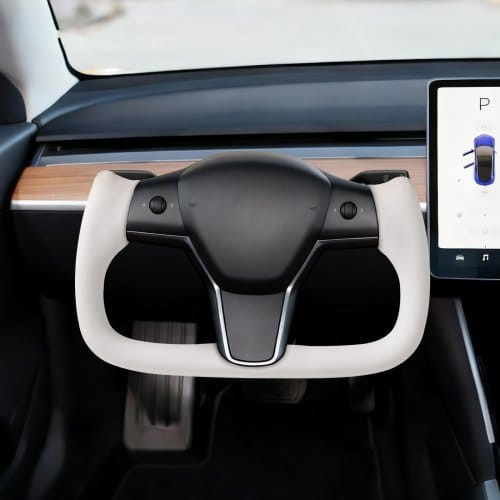 Steering Wheel for 2016-2023 Tesla Model 3, Carbon Fiber Steering Wheel D-Shaped Flat-Bottom with H E415-QCFXPZYTSL3286SO4001V9