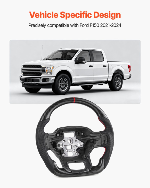 Steering Wheel for 2021-2024 Ford F150, Carbon Fiber Steering Wheel D-Shaped Flat-Bottom, Leather G E415-QCFXPZYFTF15VL7EA001V0