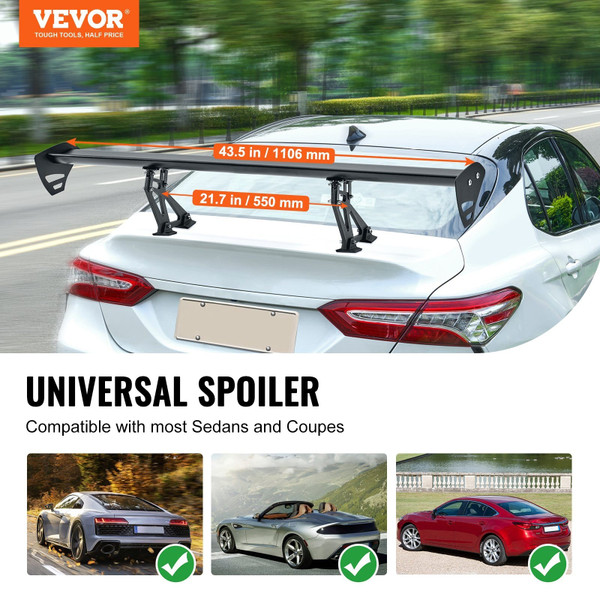 GT Wing Car Spoiler, 43.3 inch Universal Spoiler with Single Deck, Adjustable Lightweight Aluminum, E415-TYXWYLHJLHJD8ZQ27V0