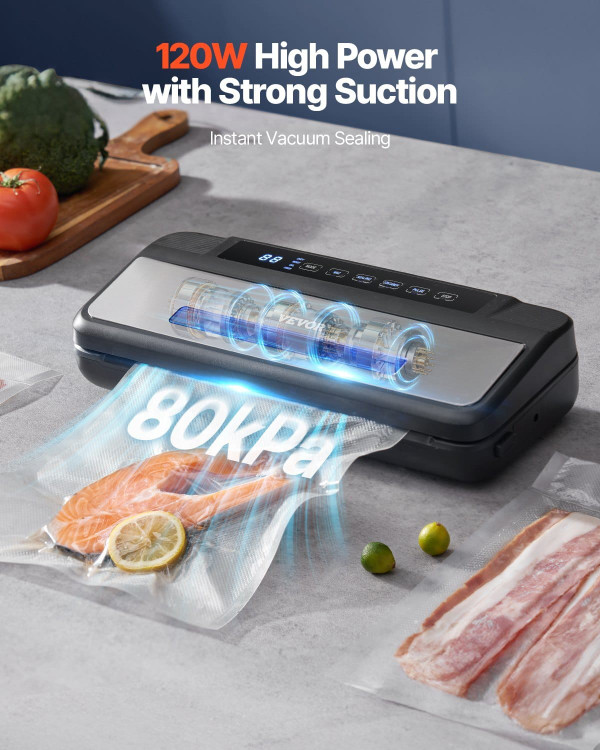 Vacuum Sealer Machine, 80Kpa 120W Powerful Compact Food Sealer, 7-in-1 Multi-Functional Food Vacuum E415-JYJZKFKJ120W2845LV1