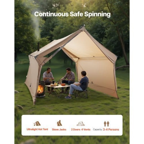 Camping Hot Tent, 2 Persons Cabin Hot Tent with Stove Jack, Waterproof Winter Tents Shelters with V E415-RZPWXWGCGCC017P4O001V0