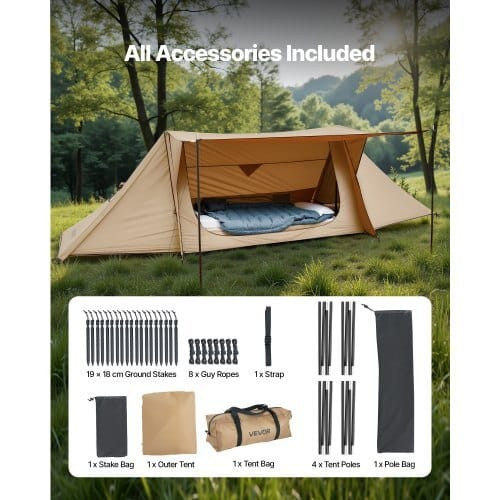 Camping Hot Tent, Lightweight Bushcraft Tent with Stove Jack & 2 Tarp Poles, Waterproof Winter Hot  E415-RZPSJXDGCGCCPGI5Y001V0