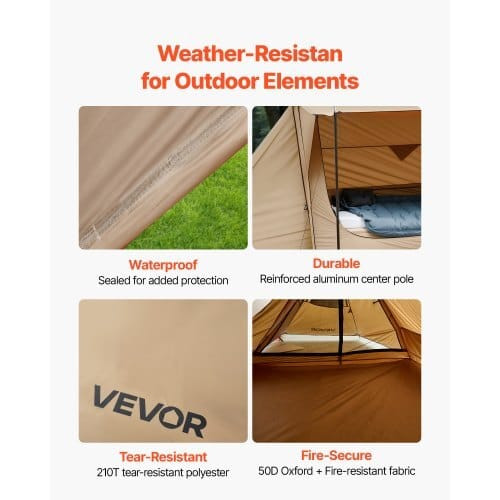 Camping Hot Tent, Lightweight Bushcraft Tent with Stove Jack & 2 Tarp Poles, Waterproof Winter Hot  E415-RZPSJXDGCGCCPGI5Y001V0