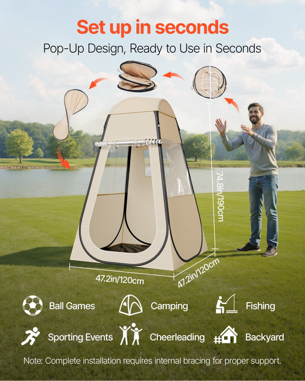 Pop up Sports Tent, 47x47 in Clear Bubble Tent for 1 Person, Waterproof Outdoor Pod with Floor Mat  E415-YDZ4747INCH0KARLE001V0