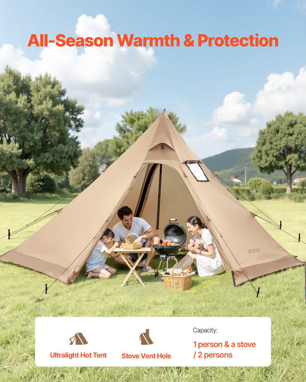 Hot Tent for 4 Persons, Portable Winter Tipi Tent with Stove Jack, Waterproof Camping Tents,  Light E415-RZPJZTXZH000JM5QA001V0
