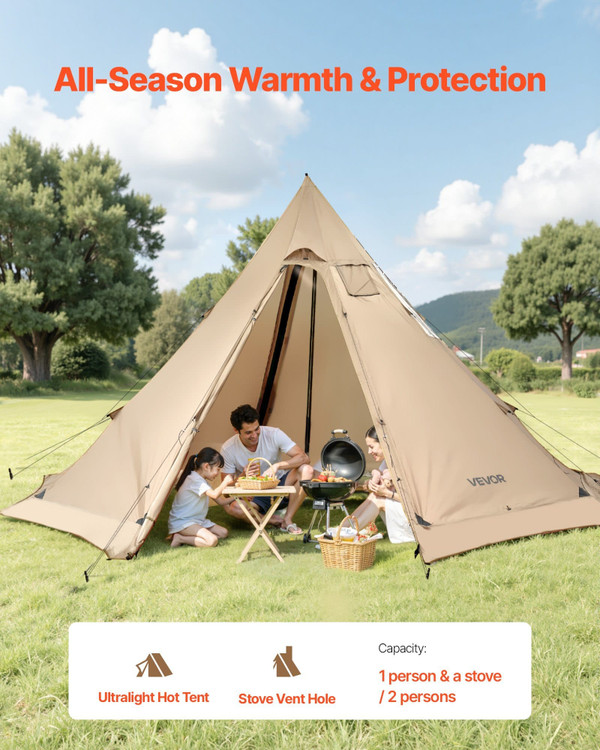 Hot Tent for 4-6 Persons, Portable Winter Tipi Tent with Stove Jack, Waterproof Canvas Camping Tent E415-RZPJZTXDH000BJYGS001V0
