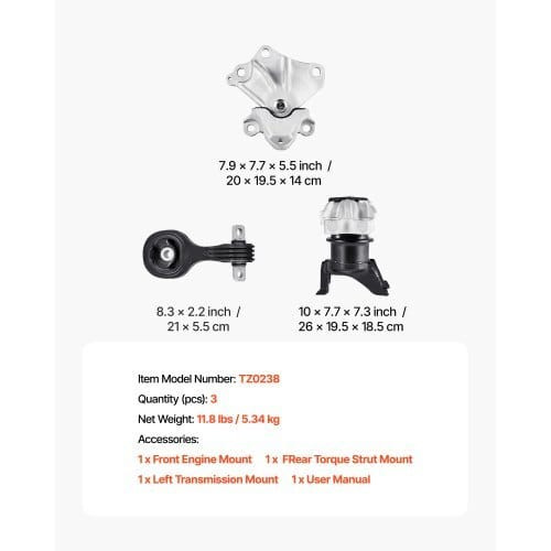  Engine Motor Mount and Transmission Mount Kit Replacement, Set of 3, Compatible with 20122013 Hond E415-FDJMDZJ3JTPN09LD6001V0