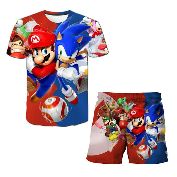Color: Khaki, Size: 10cm - New Japanese cartoon Sonic T-shirt children's top T-shirt shorts two-pie F640-12000044260152810