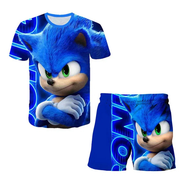 Color: light yellow, Size: M - New Japanese cartoon Sonic T-shirt children's top T-shirt shorts two F640-12000044260152785