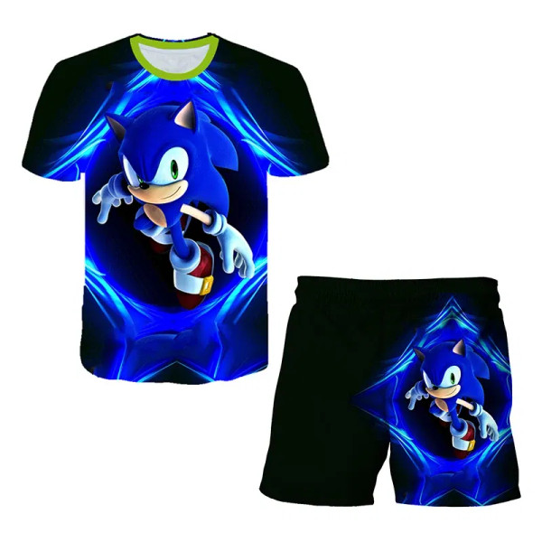 Color: DARK GRAY, Size: 40cm - New Japanese cartoon Sonic T-shirt children's top T-shirt shorts two F640-12000044260152756