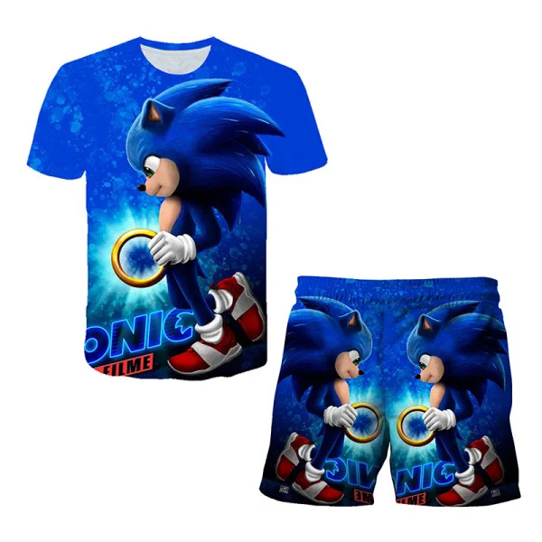 Color: DARK GRAY, Size: 40cm - New Japanese cartoon Sonic T-shirt children's top T-shirt shorts two F640-12000044260152756