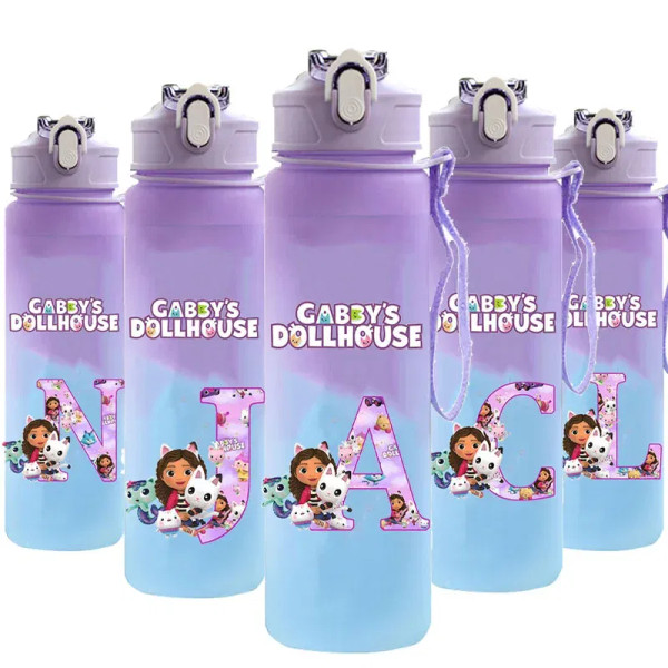 Color: DEEP BLUE, Size: Other - Water Bottle Gabby Dollhouses Cartoon Letter A-Z Printed Large Capa F640-12000046047107008
