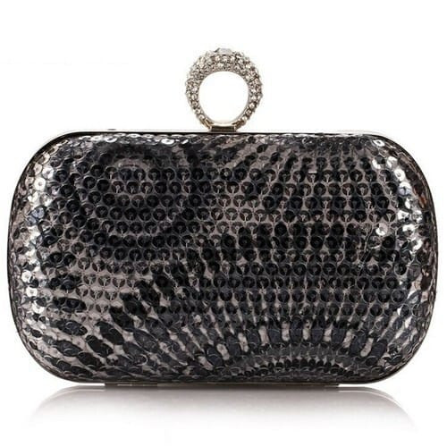 Peacock Feather Inspired Glistening Sequins Women Fashion Evening Handbag - Gray A392-fhbg0071