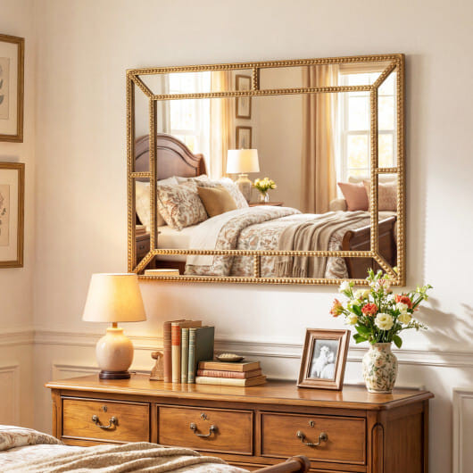 36 x 24 Inch Gold Wall Mirror with Beaded Frame for Living Room-Gold - Color: Gold D681-HZ10284GD