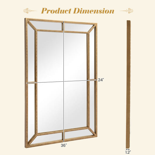 36 x 24 Inch Gold Wall Mirror with Beaded Frame for Living Room-Gold - Color: Gold D681-HZ10284GD