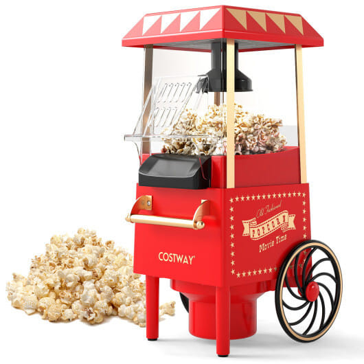 Retro Hot Air Popcorn Maker 1200W with Kernel Measuring Cup-Red B593-ES10501US