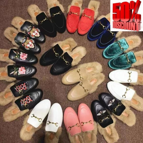 Color: 1 - Size: EUR 38 - Designer Slippers Princetown Slipper Men Women Autumn Winter Warm Wool Lo Y829-1080299465631440912