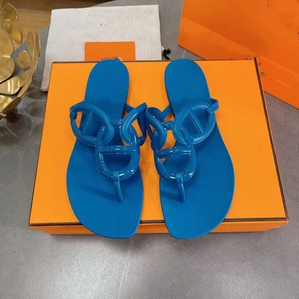 Color: Blue - Size: US5=EU35=22.5CM - Luxury designer slides 2022 flip-flops Slippers short heel Fr Y829-975976271243526147