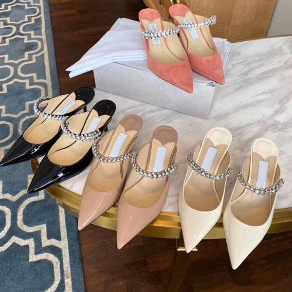 Color: White shiny flat - Size: EU 39 - High Heels Pointed Rhinestone Sandals Women Shoes 2025 Summ Y829-1367576792093298696