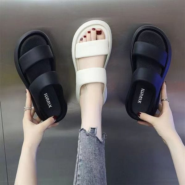Color: Creamywhite - Size: 38_size - Womens Slippers Wedges Open Toe Outdoor Casual Slippers Round  Y829-1466196672303378459