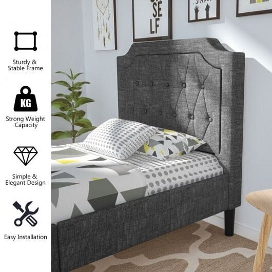 Linen Twin Upholstered Platform Bed with Frame Headboard Mattress Foundation B593-HU10019