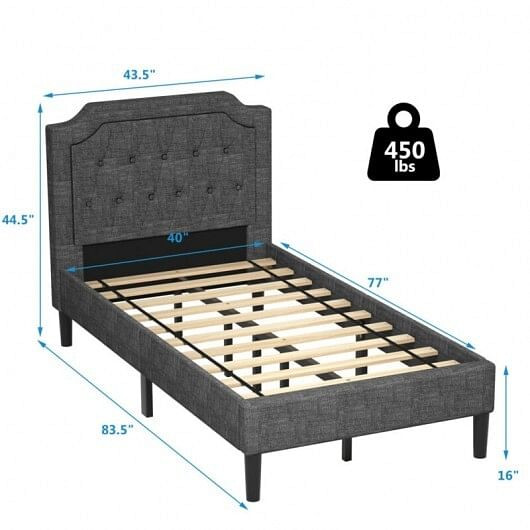 Linen Twin Upholstered Platform Bed with Frame Headboard Mattress Foundation B593-HU10019